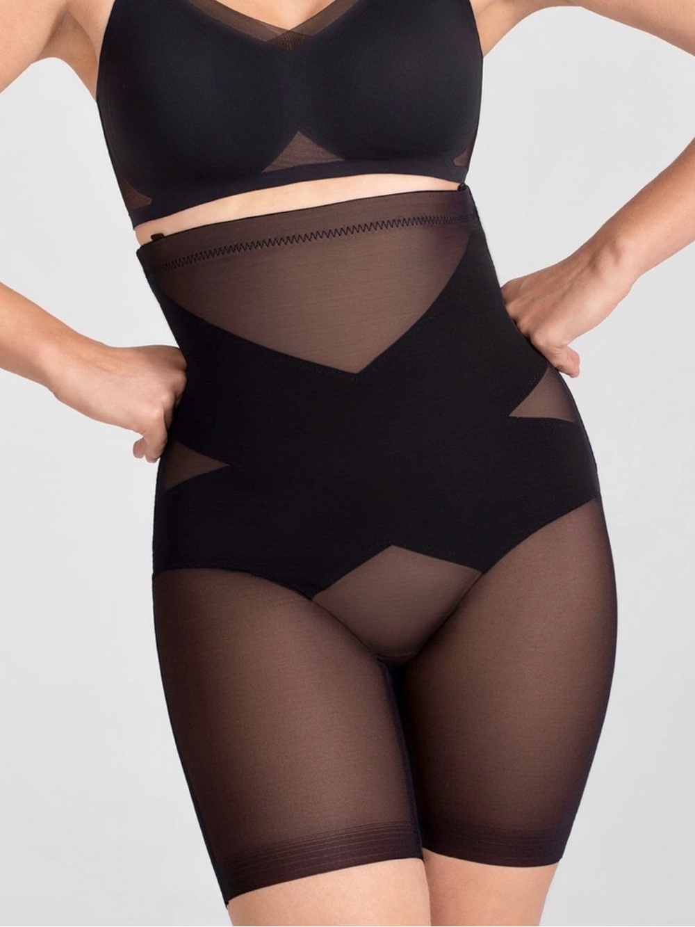 Honeylove Black SuperPower Shorts with Sheer Panels size 2X